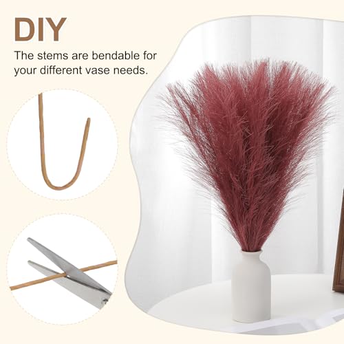 Pampas Artificiales para Bodas y Decoración de Paredes Boho Chic en Rojo Oscuro 4