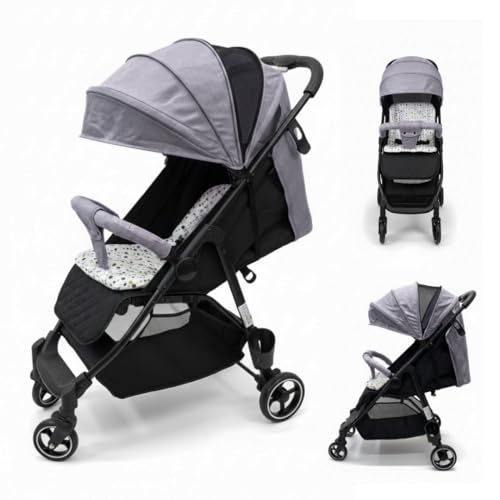 Image of OBABY Stroller with Reclining Seat, Adjustable Canopy, Safety Harness, Smooth Wheels, Compact Folding Design (Handle-Grey)