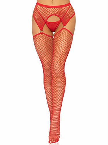Image of Leg Avenue Women's Fishnet Stockings With Attached Garter Belt