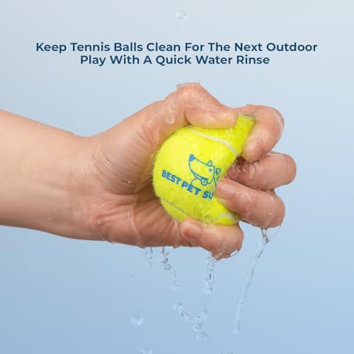 Image of Best Pet Supplies Interactive Squeaky Dog Chew Toy, Ideal Dog Toys for Chewers, Small, Medium & Large Dogs, and Fetch Lovers - Tennis (Yellow), Large (Pack of 4)