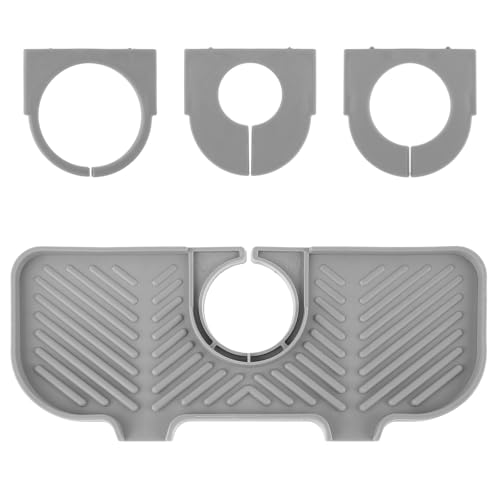 XLIUAX Kitchen Sink Splash Guard, Faucet Mat for Kitchen Sink Silicone Sink Protectors Drip Collector Draining Mat for Sponges Brushes Dish Drying Mats(Grey)