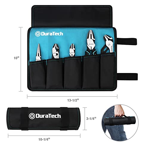 DURATECH 5-Piece Cr-Ni Pliers Set, 6" Long Nose, Slip Joint, Diagonal Cutting, 8" Linesman, Groove Joint Pliers, Easy Storage Oxford Rolling Pouch - Image 2