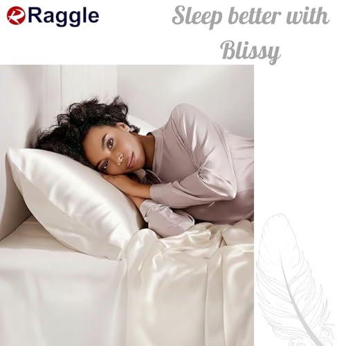 Image of RAGGLE Satin Silk Pillowcase for Hair and Skin Standard Size 18 inchX 28 inch with Soft Breathable Smooth Cooling Pillow Covers for Sleeping or Pillow Protector (2, Off White)