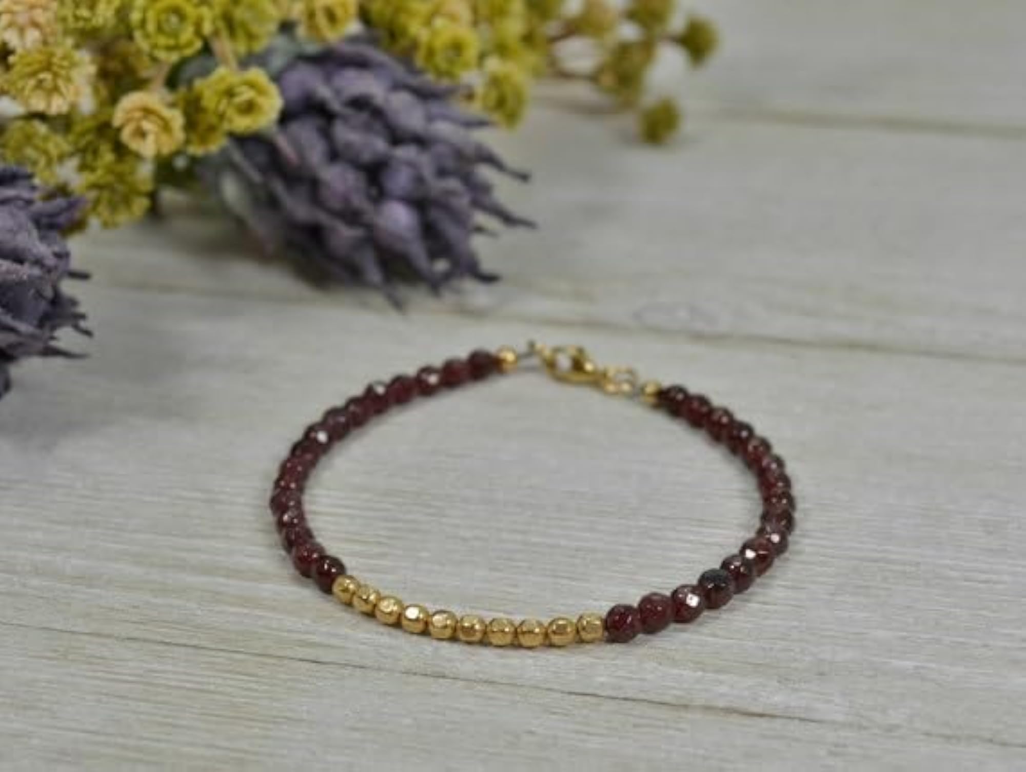Garnet 4mm Round Bead Adjustable Bracelet, Unisex