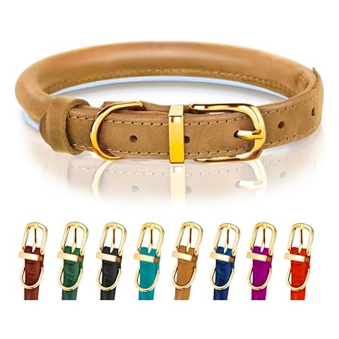 OOPSDOGGY Reflective Rolled Leather Dog Collar for Small Dogs, Adjustable Soft Padded Pet Collar for Small Breed Dogs Puppy (S, 10"-13", Camel) Cover