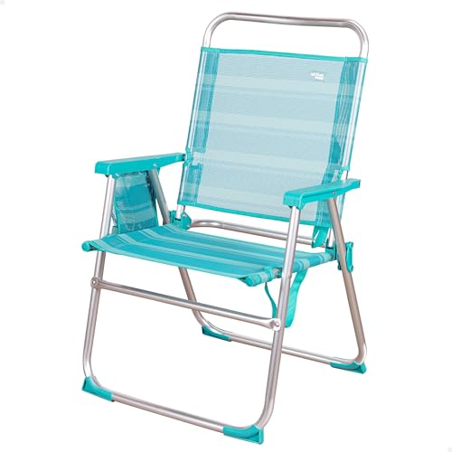 Aktive 53960 - Silla Plegable Fija Aluminio Beach 51X56X90 Cm - Azul Mediterráneo