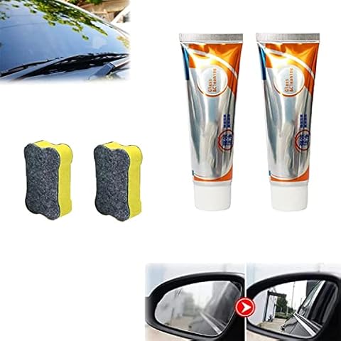 Glass Oil Film Removing Paste 50ml, Car Windshield Oil Film Cleaner, Glass Stripper Water Spot Remover, Automotive Glass Oil Film Remover, Glass Clear Windshield Cleaner Paste with Sponge (2pcs) Cover