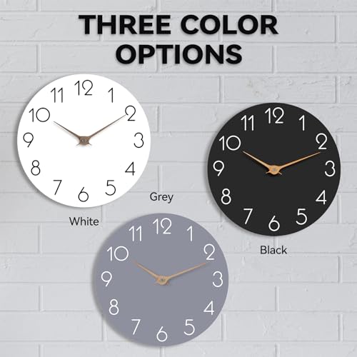 cicininc 14 Inch Wall Clock - Wooden Silent Wall Clocks Battery Operated Non Ticking, Modern Simple Clock for Bathroom, Office, Bedroom, Home, Kitchen, Living Room(White)