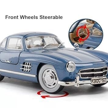 Image of BlackZone 1955 Mer-cedes 300SL Vintage Model, 1 /24 Toy Car with Sound and Light Function, Children's Toy Model Car with Pullback Function, Collector's Quality (1:24 Blue)