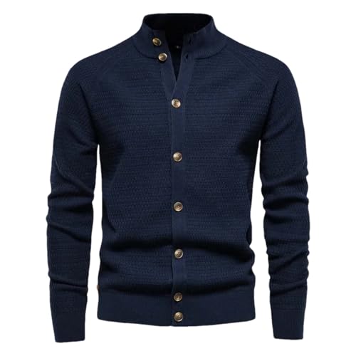 Men Button Cardigan Sweater Casual Stand Collar Long Sleeve Knitted Pullover Knitwear