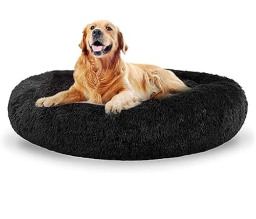 Image of ZEXSAZONE Round Donut Pet Bed for Cats and Puppies Dogs, Cozy and Plush, Raised Bedside Support, Both Sides Use Like 2 in One, Washable, Sizes for Small, Medium, and Large Pets. (Black, Large)