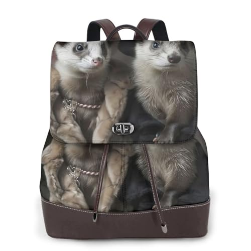 Sac à dos ordinateur femme cuir noir EdWal imprimé furet