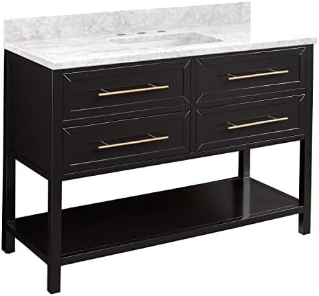 Signature Hardware 457374 Robertson 48" Free Standing Single Vanity Cabinet Set with Mahogany Cabinet, Granite Vanity Top and Rectangular Undermount Sink - 8" Faucet Holes