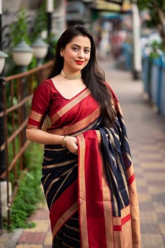 Image of Yashika Women's Woven Printed Kanjivaram Banarasi Art Silk Saree Saree with Unstitched Blouse Material - Suitable for All Indian Weddings and Festivals
