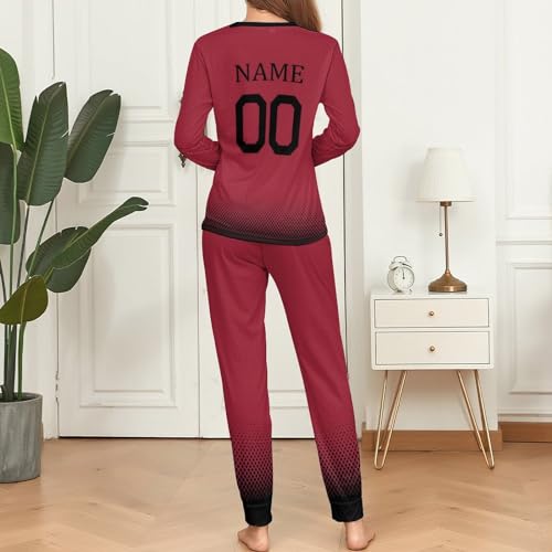 Custom Women's Pajama Set Personalized Name Number Long Sleeve Nightwear Gifts for Mum Wife and Men Women Fans4