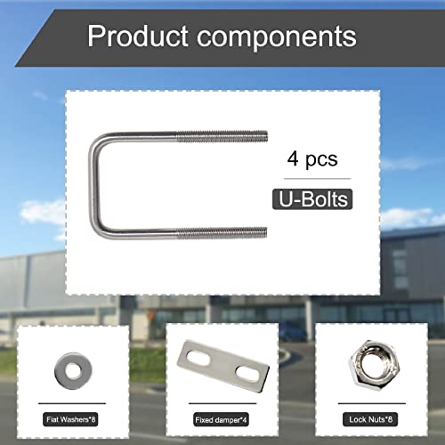Image of U Bolt, 4 Sets 1.6'' (40mm) Inner Width 304 Stainless Steel M6 Square U-Bolt Plate Screw Nut Fastener, 37 /38mm Pipe, Boats, and Other Home Industrial Applications, Silver, x W-1.6'' x L-3.1''