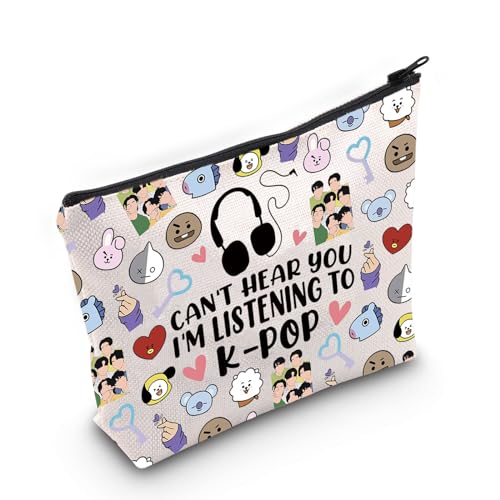 FOTAP K-POP Music Lover Gift Cosmetic Makeup Bag Korean Band Fans Gift (K-POP UK2), White