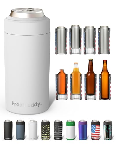 Image of Frost Buddy Universal Buddy Can Cooler - Fits All - For Regular 12 & 16 oz or Slim-Size Bottles - Insulated Double -Walled Stainless Steel (All white)
