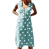 Vestidos de Mujer Realde Lunares sin Mangas Maxi Vestidos Sexy con Cuello en V Casual Sundress Button Up Summer Sundress Falda Largo Sexy Elegante y Comodo Dress para Playa Casual Caminar