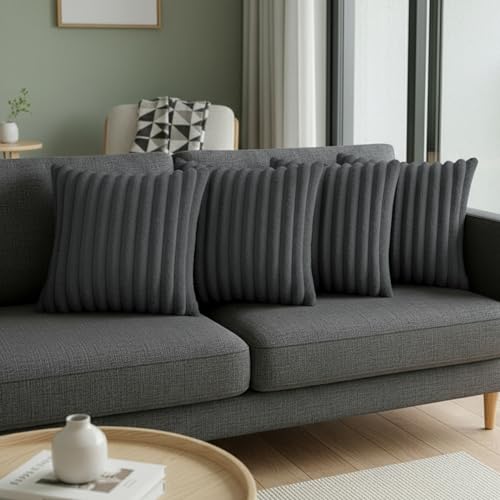 Best Color Pillows for Dark Gray Couch to Elevate Your Living Room 4 LMKLOP Dark Gray Throw Pillow Covers 18 x 18 Set of 4, Cute Boho Throw Pillow Cover for Couch/Bed, Decorative Pillows Covers for Sofa/Bed, Accent Pillow Covers for Living Room, Rustic/Home/Room Decor