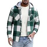 Herren-Flanellhemden, langärmelig Baumwolle Kapuzenpullover Herbstmode Button-Down-Shirt Outdoor Holzfäller Jacke 2025 Männer Kariert Freizeithemd Spleißhülse Shirt Kuschelig Kapuzenpulli mit Taschen