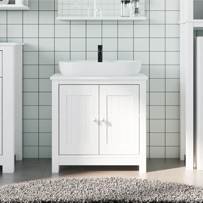 Bathroom Sink Cabinet Berg White 23.6x13.4x23.2 Solid Wood Pine,Assembly Required for Proper Installation Bathroom Furniture, Bathroom Sets