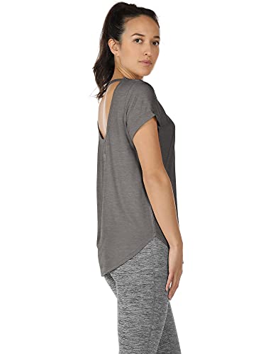 Icyzone Open Back Yoga Shirts For Women - Exercise Workout Tops, Athletic Short Sleeves, Running T-Shirts Loose Fit (S, Charcoal) #TOP4