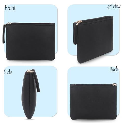 Image of Small Vegan Leather Coin Purse Pouch, Minimalist Zipper Wallet Set in Black and Beige, Compact Money Organizer, Makeup Pouch (Black-Grey)
