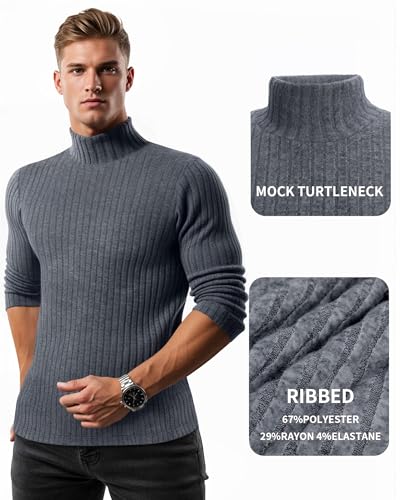 MANGOPOP Men's Mock Turtleneck Long Sleeve Shirts Fleece Ribbed Knit Pullover Sweater Basic Thermal Undershirt Tops 20254