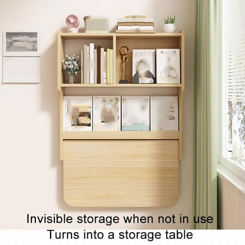 Bureau mural pliable blanc table rabattable gain de place avec étagères de rangement