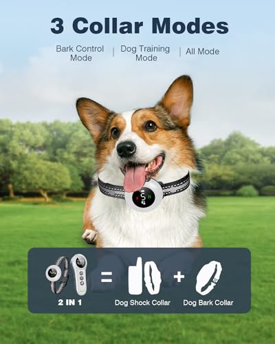 2-in-1 Dog Shock Collar & Dog Bark Collar - Smart Anti Barking Dog Training Collar with 5 Adjustable Sensitivity & 3300FT Remote for All Breeds IP67 Waterproof Rechargeable E-Collar (White) - Thumbnail 2