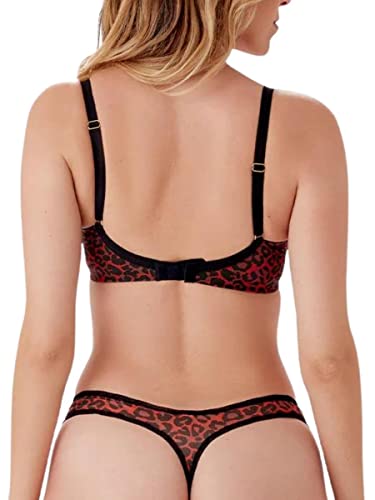 Gossard Women's Glossies Leopard Molded Sheer Bra, Red (Black/Red), 36G #TOP3
