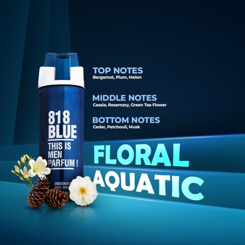 Image of HP 818 Blue Unisex Deodorant 200 ml | Oakmoss & Citrusy scent eau de parfum | Long-lasting | Best Daytime Fragrance | Gift For Partner