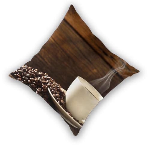 Taies d'oreiller café carrées lot de 2 en coton imprimé grain