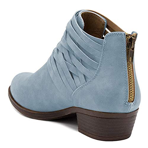 YDN Women Vintage Round Toe Strappy Low Stacked Chunky Heel Ankle Boots Back Zipper Booties With Criss Cross Wraparounds Office Casual Dress Shoes4