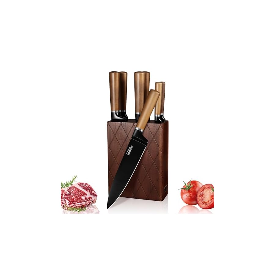 KOFERY-Professional-6-Piece-Kitchen-Knife-Set-with-Block-All-Stainless-Steel-Ergonomic-Handle-Sharp-Kitchen-Knives-for-Cooking-Black KOFERY Professional 6-Piece Kitchen Knife Set with Block, All Stainless Steel Ergonomic Handle, Sharp Kitchen Knives for Cooking (Black)