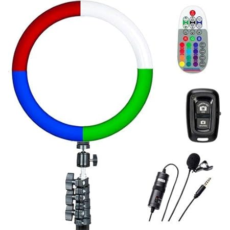 Amazon Com Sunpak 12 Rainbow Ring Light Vlogging Kit W Boya Lavalier Microphone And Bluetooth Remote For Smartphones And Cameras Electronics