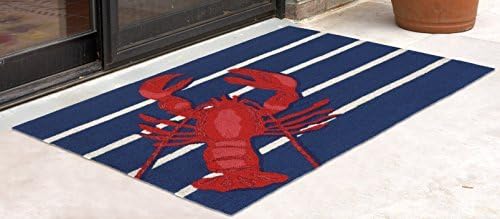 Liora Manne Frontporch Indoor Outdoor Rug - Novelty Design, Hand Hooked, Weather Resistant, UV Stabilized, Foyers, Porches, Patios & Decks, Lobster on Stripes, 1'8" x 2' 6"