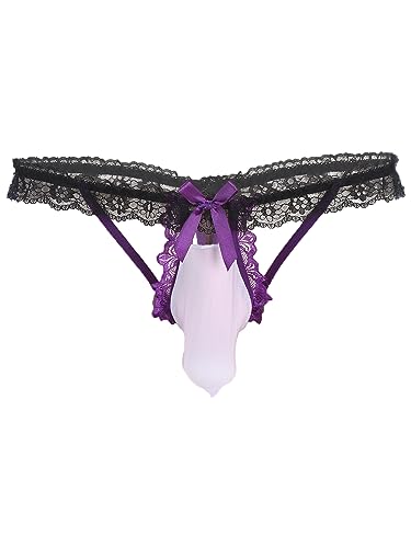 Men's Lace Frilly Sissy Padded Crossdresser Sheer Mesh Bikini Briefs Underwear