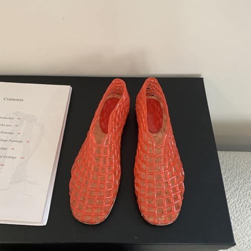 Tscoyuki Jelly Mesh Ballet Flats for Women Clear Fishnet Ballerina Flats Slip On Mary Jane Flats Hollow Causal Daily Flat Shoes4