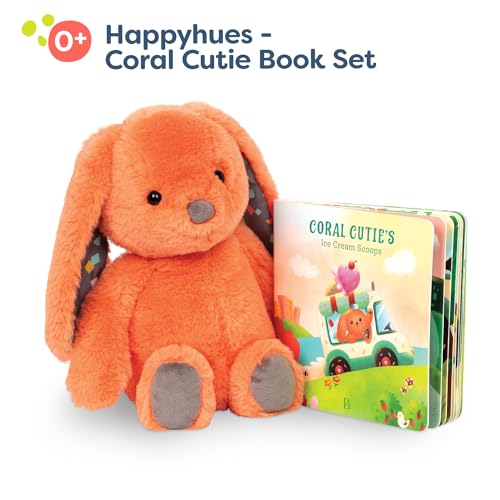 Image of B. toys Stuffed Bunny and Board Book Playset, Coral Cutie, 12 Inch, Plush