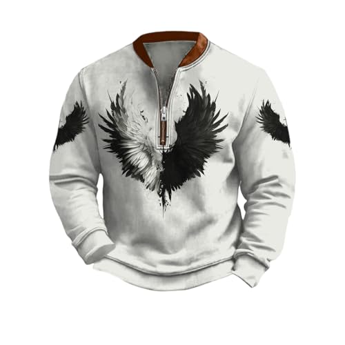 HOTYD Mens 1/4 Zipper Sweatshirt Oversized Casual Long Sleeve Stand Collar Vinage Graphic Hoodies Retro Pullover Tops