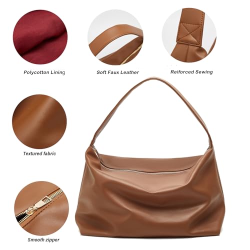 Image of Hobo Bags for Women ultra soft Slouchy Bag PU Leather Shoulder Handbag with Zipper
