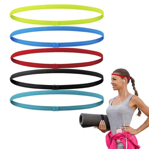 Set de 6 bandas para el cabello de hombres elásticas, adecuadas para ser utilizadas durante el yoga, el juego de fútbol y el trote.(Rojo/Verde/Azul/Negro/Amarillo neón)