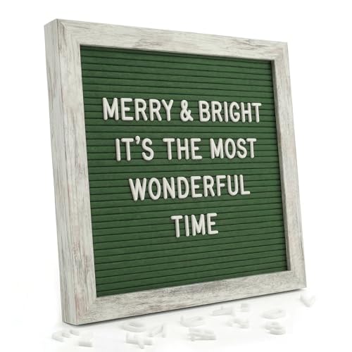 Image of C Crystal Lemon Letter Board, 317 Pre-cut Letters Numbers & Symbols, 10x10 Inches, Changeable Wooden Message Board Sign, Wood Frame, Wall Mount, With Display Stand (Rustic Green) | Changeable message board with 336 letters, numbers and symbols for home messages, reminders and seasonal displays