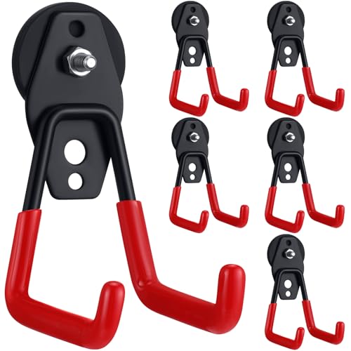 Image of Landhoow 6 Pcs Large Magnetic Hooks Heavy Duty Garage Magnet Hooks Strong Storage Utility Magnetic Hangers with Anti Slip Rubber Coating for Indoor and Outdoor Hanging (Red)