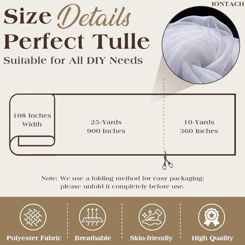 Image of White Tulle Fabric 108 inch x 10 Yards for Wedding Decoration Pew Bows Christmas Gift Wrapping Ceiling Draping Baby Shower Birthday Party Reception DIY Craft Supplies