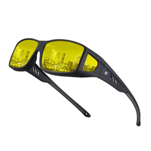 Bircenpro Nachtfahrbrille für Brillenträger Herren Damen: TR90 Nachtsichtbrille für Autofahrer Anti-blend Autofahrerbrille Gelbe Gläser für Klare Sicht Regen Nebel