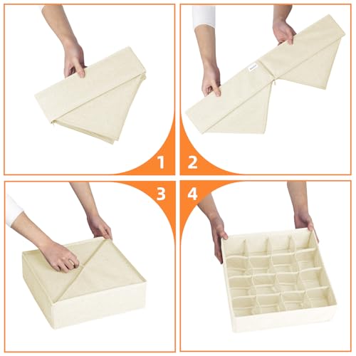 Image of Criusia 6 Pcs Drawer Organizer Clothes - 90 Cells Closet Organizers and Storage for Baby Nursery - Washable Fabric Dresser Organizer Dividers for Sock Underwear Bra Dorm Room Essentials (Beige)