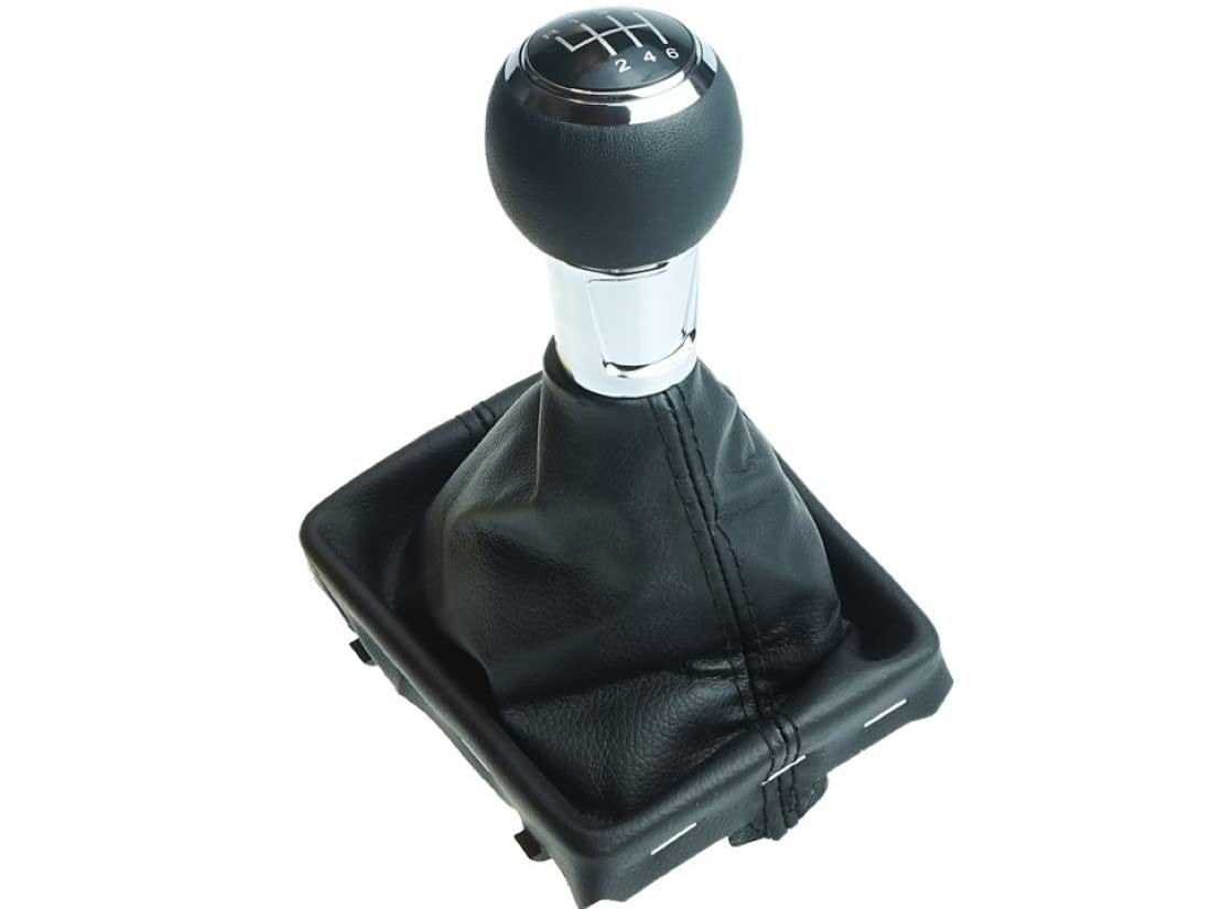 Pomello del cambio + soffietto + telaio - Anello argentato - Cuciture nere - 6 marce - Ricambio per Audi A3 8V 2012-2020